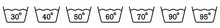 Machine wash temperature icon. Water temperature set vector sign for clothing label. Wash at 30, 40, 50, 60, 70, 80, 90 C symbol.