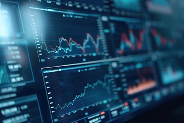 Poster - Blurred financial data charts and graphs on a digital screen.