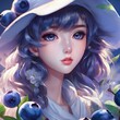 portrait of a girl in a hat with blueberries