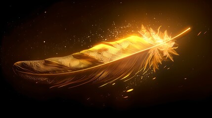 Wall Mural - Glowing feather floating in the dark, mystical and magical, symbolizing lightness and grace. Captivating digital artwork for creative projects. AI