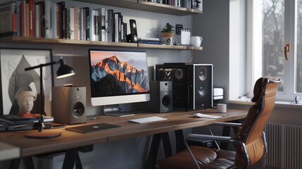 Poster - modern desktop workspace at home, work from home, freelance business 