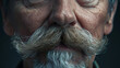 Vintage, beard and face of old man closeup with grooming for beauty and care of facial hair. Retro, mustache and elderly skincare for person with wrinkles and style moustache in barbershop or salon