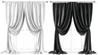 Black and white curtains set vector illustration. Rea