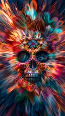 Aufkleber - Explosive Color Burst Skull Digital Artwork