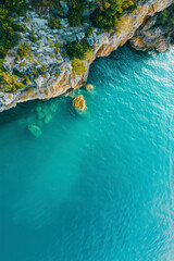 Wall Mural - Vertical Top view aerial photo from flying drone of an amazingly beautiful sea landscape with turquoise water.