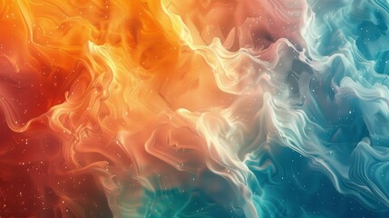 Mesmerizing dance of warm and cool hues in a dynamic abstract fluid art composition