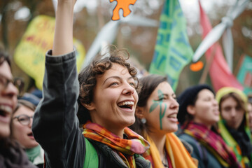 Activists at a rally promoting the adoption of renewable energy and sustainable environmental practices