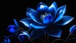 © Hiyoko maru - 黒い背景の中でロイヤルブルーが光を宿し、光でできた花が全体に咲くグラフィック、グラデーション、スタイリッシュで洗練されている