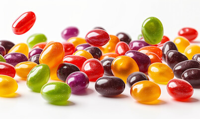 Vibrant Rainbow Candy Falling on White Background