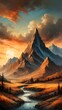 Traumhaftes Gemälde - _Bergige Landschaft mit Sonnenuntergang