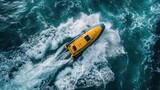 Fototapeta Przestrzenne - Lifeboat in Rough Seas, Navigating the Turbulence