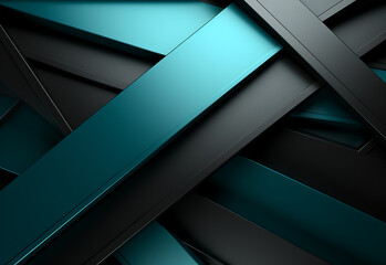 3D panoramic deep teal black metal background. Modern geometric shape gradient digital technology wallpaper. Luxury pattern website banner. High-quality ultra-realistic matt finish. Generative AI