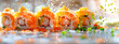 various sushi and rolls. selective focus.
