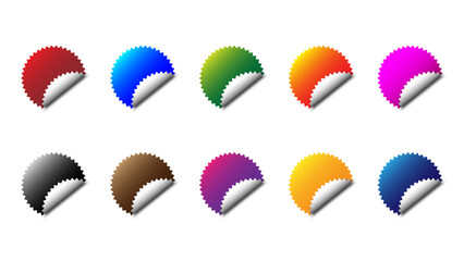 Wall Mural - colorful circle tags, paper round stickers with peeling corner, isolated rounded plastic mockup sign
