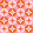Retro mid century seamless pattern with stars and circles. Atomic age geometric seamless pattern repeat with pink and red shapes.
