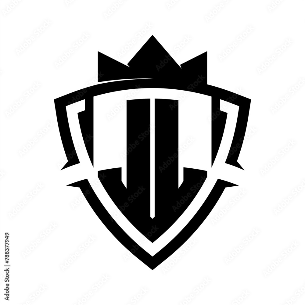 JL Letter bold monogram triangle curve shield shape with crown black ...