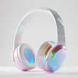 3D Rendering of headphones in rainbow color. Minimal and abstract shape in colorful gradient style. AI Generative