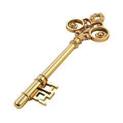 Poster - Old vintage golden key with no background