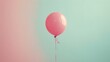 Pink balloon floating in the air with pink ribbon on blue and pink background