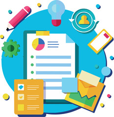 Fototapete - office workers analyzing and researching business data vector illustration generated by ai