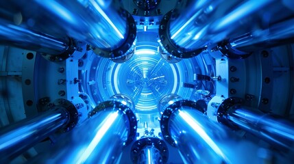 Sticker - Nuclear fuel rod assembly, cool blue light, extreme close-up, high detail, science fiction style