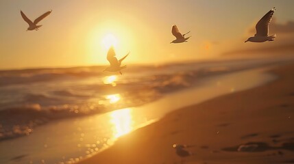 Wall Mural - Seagulls on the beach