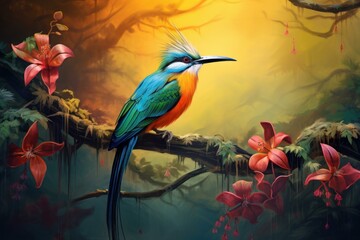 Wall Mural - Majestic Paradise bird tropical. Asia jungle. Generate Ai