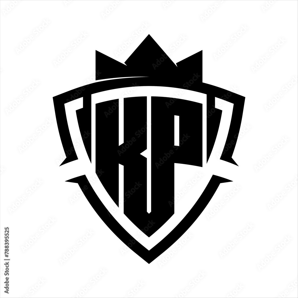 KP Letter bold monogram triangle curve shield shape with crown black ...