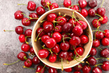 Fototapeta Panele - cherry fruit in bowl, top view