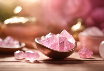Wall Mural - Beautiful rose quartz crystal in a bowl - AI generated