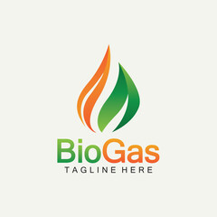 Sticker - Biogas logo. Oil and gas logo. Biogas logo energy with Fire and leaf elements