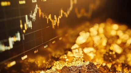 Poster - gold market graph on a computer screen, depicting fluctuations in gold prices as investors track commodity trends.
