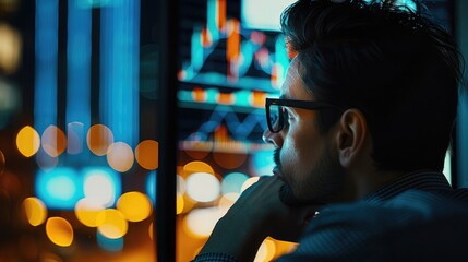 Poster - investor monitors stock performance on a computer screen, keeping a close eye on market movements for informed decision-making.