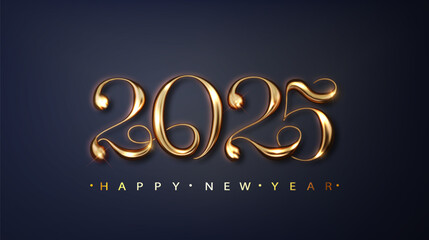 Wall Mural - 2025 Golden luxury number for Happy New Year banner. Template greeting card, banner, poster. Vector Illustration.