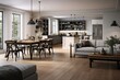 Luxurious Kitchen and Living Room Design, Hardwood Floors and Minimalist Furniture