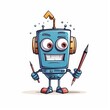 ai pencil robot with square robot head and antenna on solid white background vector character illustration