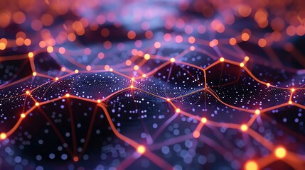Poster - Close-up of a neural network visualization on a computer screen  with glowing nodes and connections symbolizing AI processing