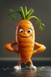  cute carrot character,vegetables as muscular, muscle pose