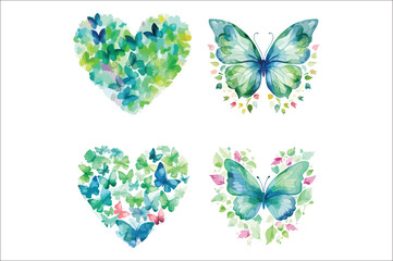 Watercolor butterfly love shape floral design . Watercolor butterfly love shape Vector Illustration.