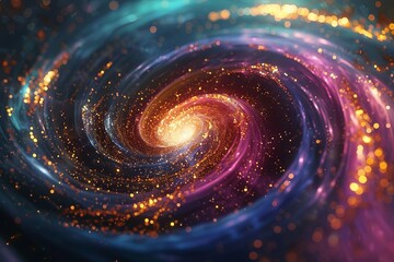 Wall Mural - A digital illustration of a swirling vortex of vibrant colors accented with scattered gold leaf flakes, suggesting a luxurious galaxy. 