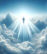 Ascension day with silhouette of jesus christ in clouds.

