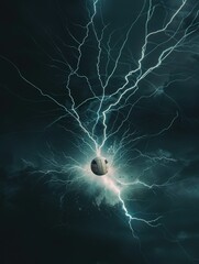 Wall Mural - Electrifying Volleyball Backdrop with Thunderous Skies and Ample Copy Space