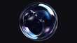 © MUCHIB - 3d render transparent sphere glass bubble with holographic effect on darkk background. AI generated