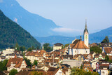 Fototapeta Miasto - Schwyz city in swiss Alps mountain valley, Switzerland