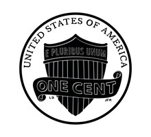 Vector American money, one cent coin, 2010-2024. The coin is depicted in black and white. Vector illustration.