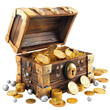 Golden treasure chest with coins