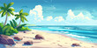 Blank background beach by the sea summer vector cartoon illustration, copy space landscape beach and ocean 