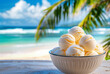Refreshing ice cream balls on the beach in summer.