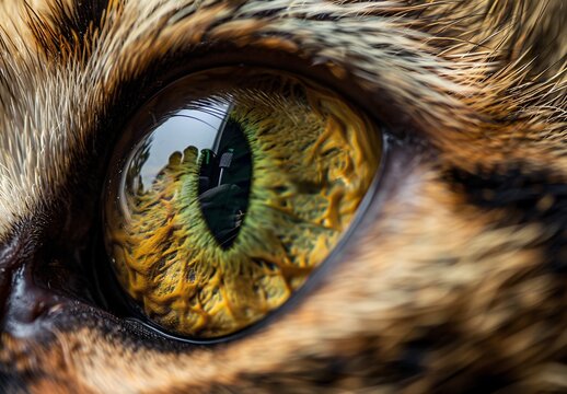 Closeup of the cats eye showing its focused gaze 