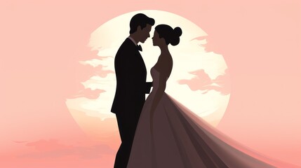 Wall Mural - Bride and groom sharing a tender dance isolated on a romantic gradient background